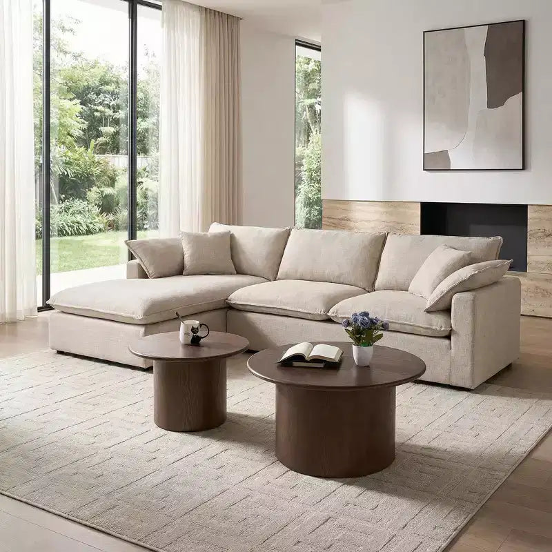 Lot de 2 tables basses rondes en MDF pour salon, appartement, espace détente, couleur noyer
