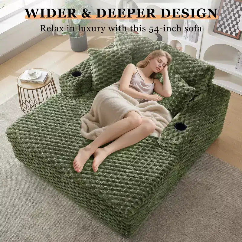 60" Grande méridienne intérieure avec accoudoirs et coussins, canapé-lit rembourré, chaise longue de lecture confortable pour le salon et la maison