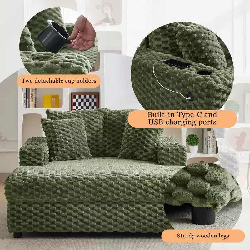 60" Grande méridienne intérieure avec accoudoirs et coussins, canapé-lit rembourré, chaise longue de lecture confortable pour le salon et la maison