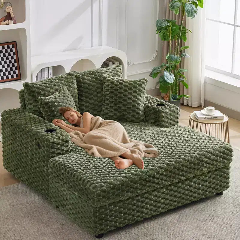 60" Grande méridienne intérieure avec accoudoirs et coussins, canapé-lit rembourré, chaise longue de lecture confortable pour le salon et la maison