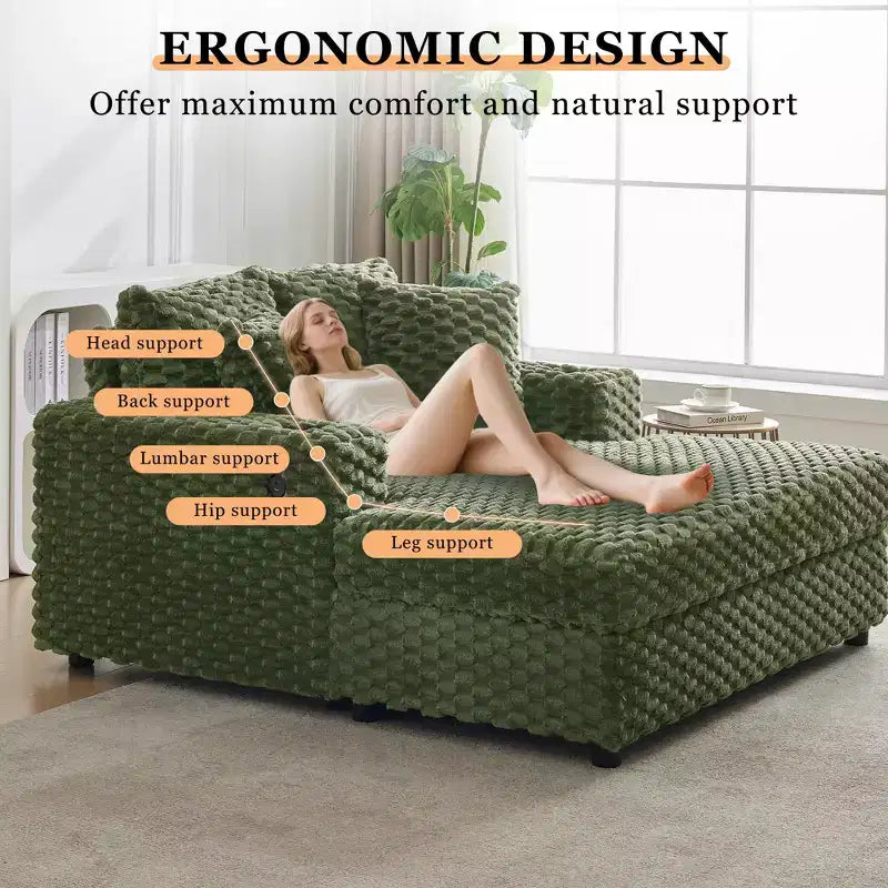 60" Grande méridienne intérieure avec accoudoirs et coussins, canapé-lit rembourré, chaise longue de lecture confortable pour le salon et la maison