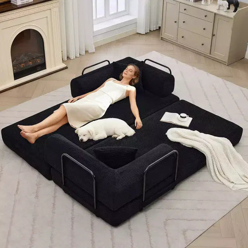 Canapé-lit convertible 4-en-1, matelas de sol pliant sans cadre en velours côtelé de 79 po avec oreiller, causeuse sans assemblage pour petit appartement