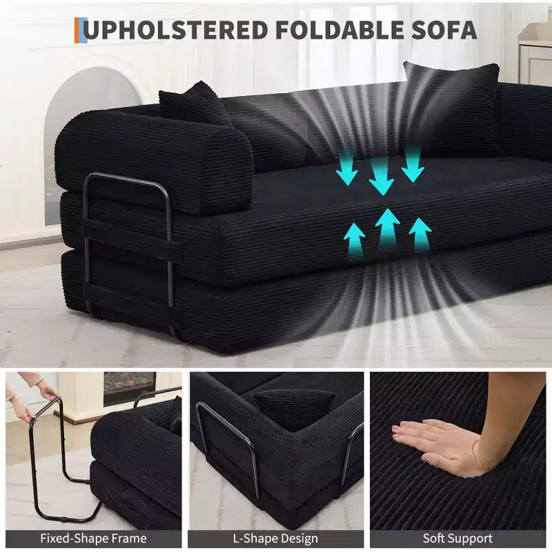 Canapé-lit convertible 4-en-1, matelas de sol pliant sans cadre en velours côtelé de 79 po avec oreiller, causeuse sans assemblage pour petit appartement