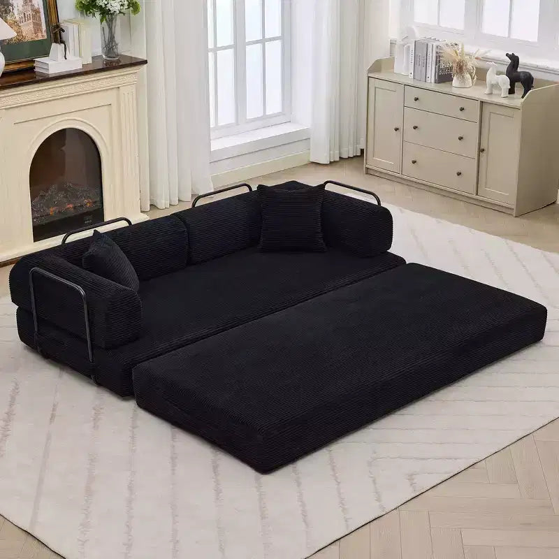 Canapé-lit convertible 4-en-1, matelas de sol pliant sans cadre en velours côtelé de 79 po avec oreiller, causeuse sans assemblage pour petit appartement