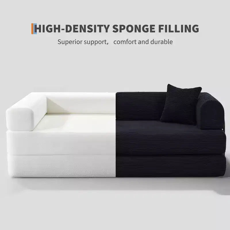 Canapé-lit convertible 4-en-1, matelas de sol pliant sans cadre en velours côtelé de 79 po avec oreiller, causeuse sans assemblage pour petit appartement
