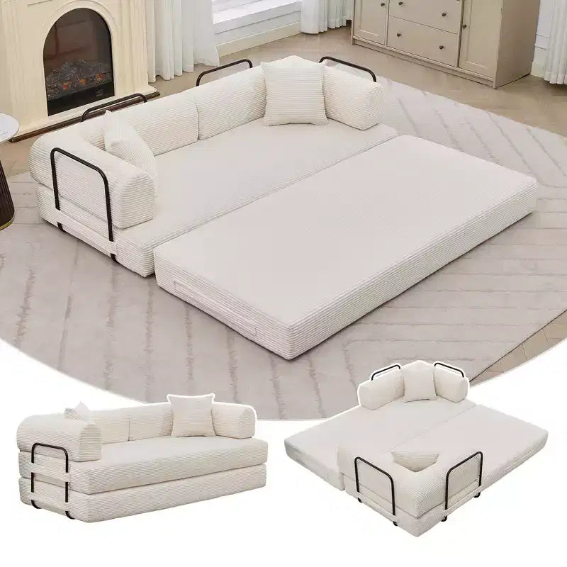 Canapé-lit convertible 4-en-1, matelas de sol pliant sans cadre en velours côtelé de 79 po avec oreiller, causeuse sans assemblage pour petit appartement