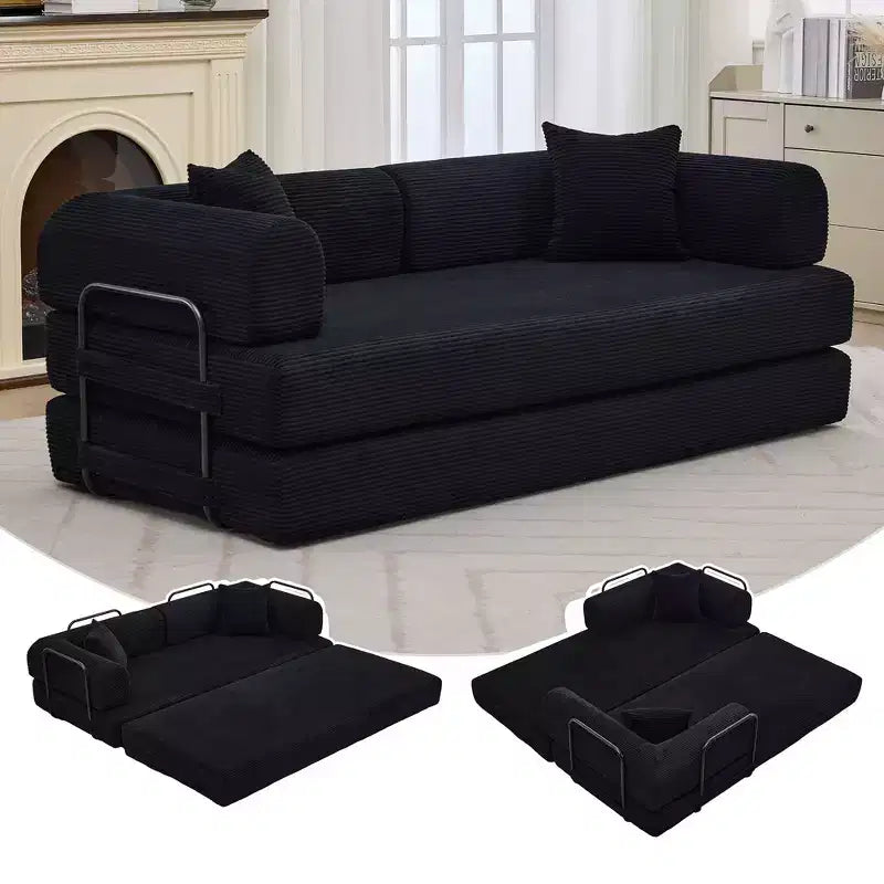 Canapé-lit convertible 4-en-1, matelas de sol pliant sans cadre en velours côtelé de 79 po avec oreiller, causeuse sans assemblage pour petit appartement