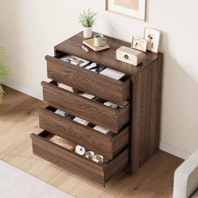Table de chevet moderne, commode à 4 tiroirs pour chambre à coucher, salon, entrée, marron