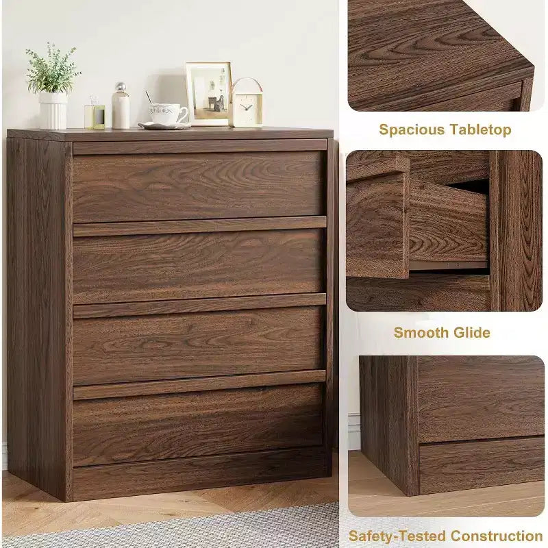 Table de chevet moderne, commode à 4 tiroirs pour chambre à coucher, salon, entrée, marron