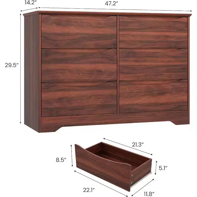 Commode moderne en bois à 6 tiroirs pour chambre à coucher, salon, couloir, marron