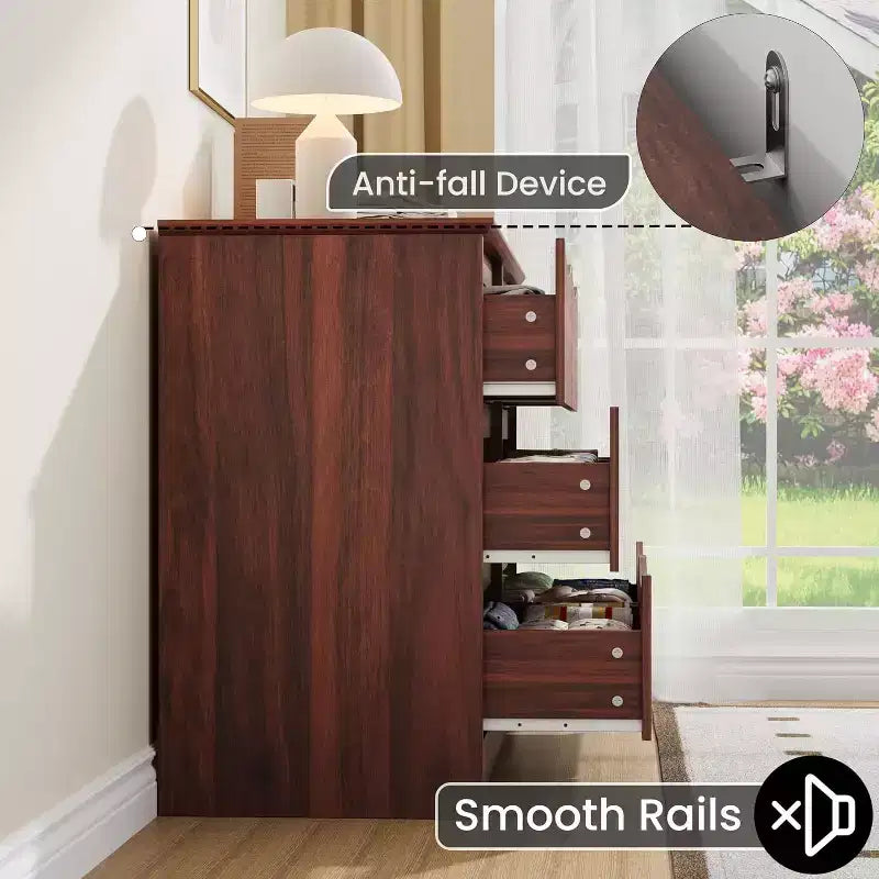 Commode moderne en bois à 6 tiroirs pour chambre à coucher, salon, couloir, marron