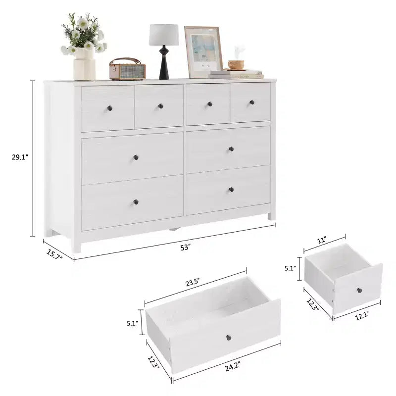 Commode moderne à 8 tiroirs pour chambre à coucher, grande commode en bois avec tiroirs profonds, meuble de rangement autonome pour salon