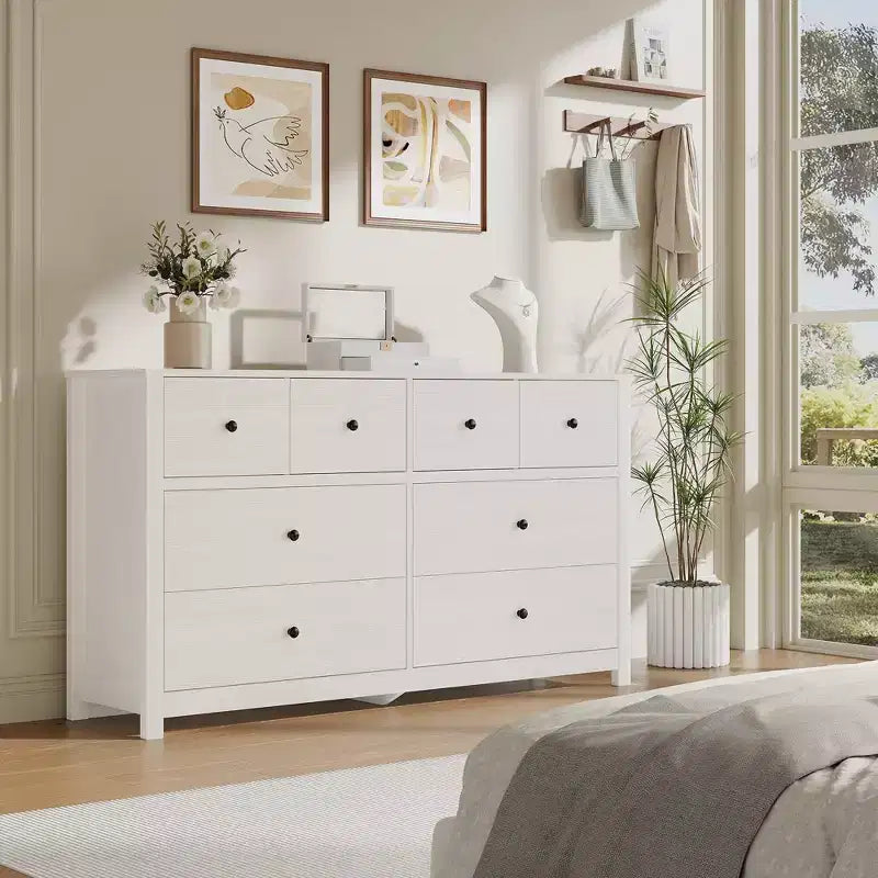 Commode moderne à 8 tiroirs pour chambre à coucher, grande commode en bois avec tiroirs profonds, meuble de rangement autonome pour salon