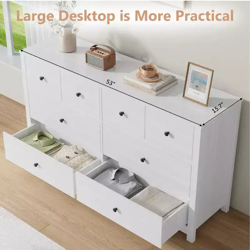 Commode moderne à 8 tiroirs pour chambre à coucher, grande commode en bois avec tiroirs profonds, meuble de rangement autonome pour salon