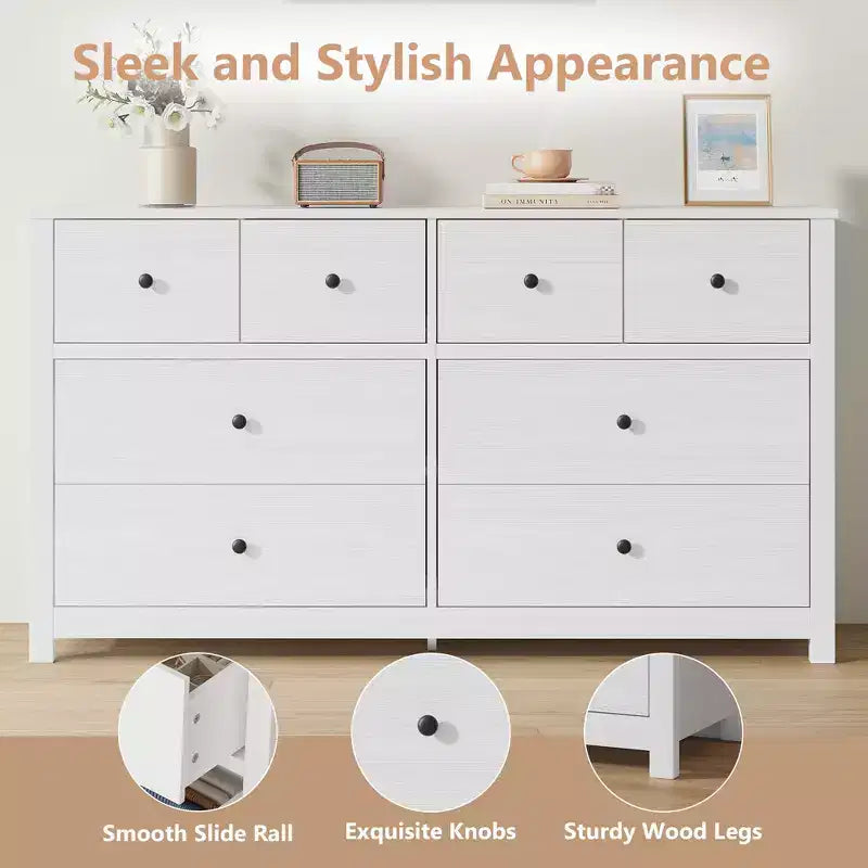 Commode moderne à 8 tiroirs pour chambre à coucher, grande commode en bois avec tiroirs profonds, meuble de rangement autonome pour salon