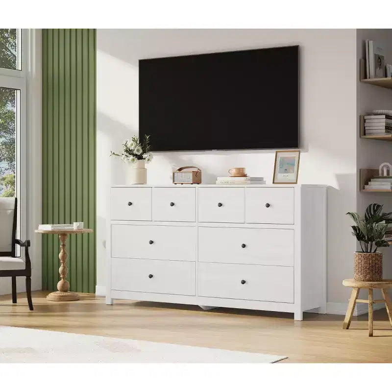 Commode moderne à 8 tiroirs pour chambre à coucher, grande commode en bois avec tiroirs profonds, meuble de rangement autonome pour salon