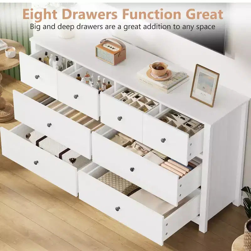 Commode moderne à 8 tiroirs pour chambre à coucher, grande commode en bois avec tiroirs profonds, meuble de rangement autonome pour salon