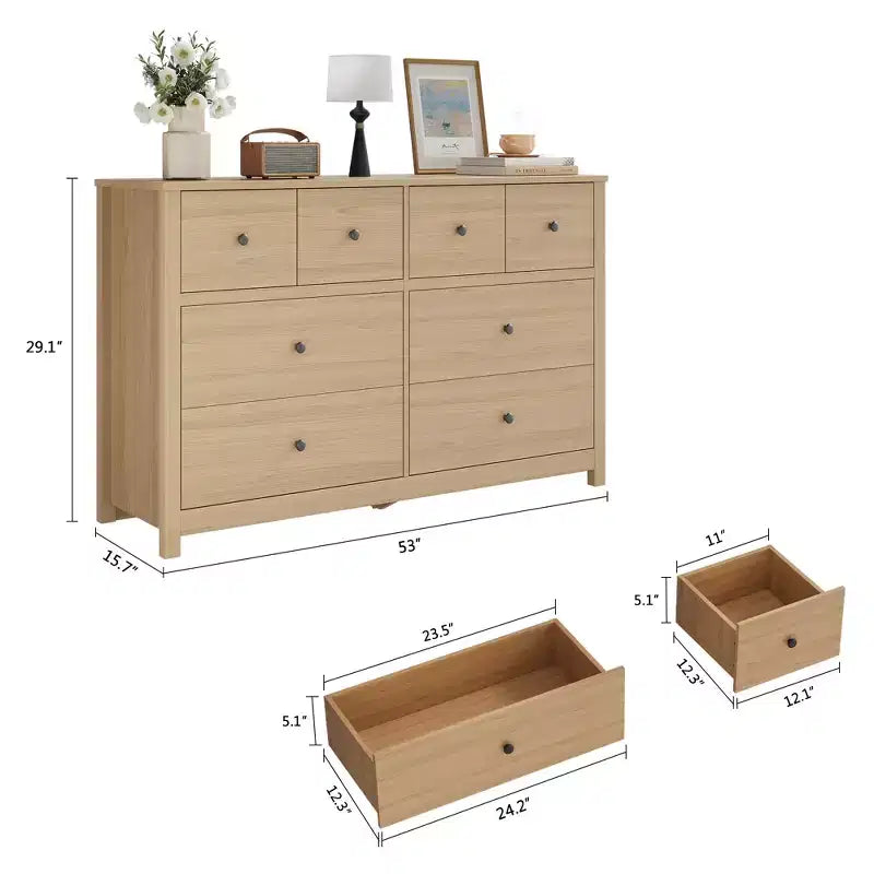 Commode moderne à 8 tiroirs pour chambre à coucher, grande commode en bois avec tiroirs profonds, meuble de rangement autonome pour salon