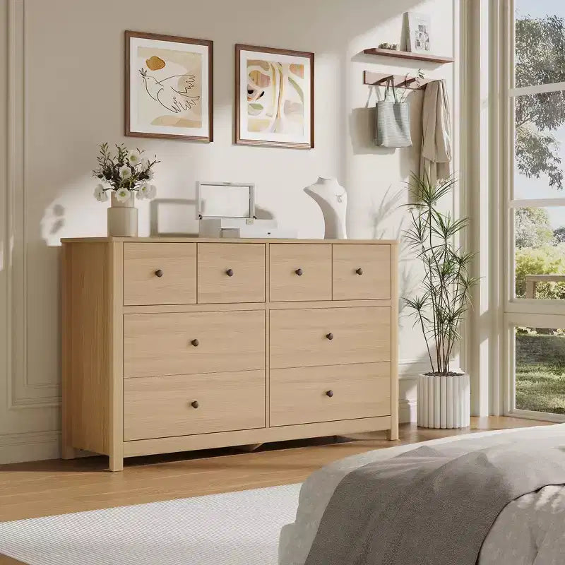 Commode moderne à 8 tiroirs pour chambre à coucher, grande commode en bois avec tiroirs profonds, meuble de rangement autonome pour salon