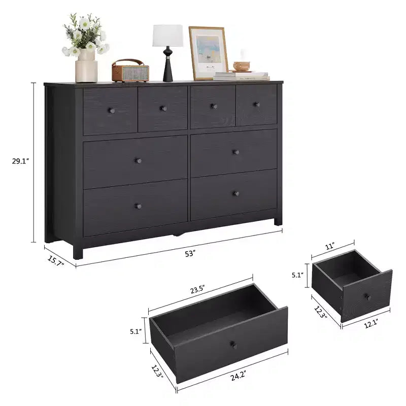Commode moderne à 8 tiroirs pour chambre à coucher, grande commode en bois avec tiroirs profonds, meuble de rangement autonome pour salon