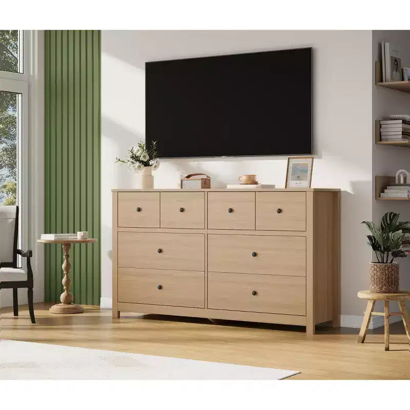 Commode moderne à 8 tiroirs pour chambre à coucher, grande commode en bois avec tiroirs profonds, meuble de rangement autonome pour salon