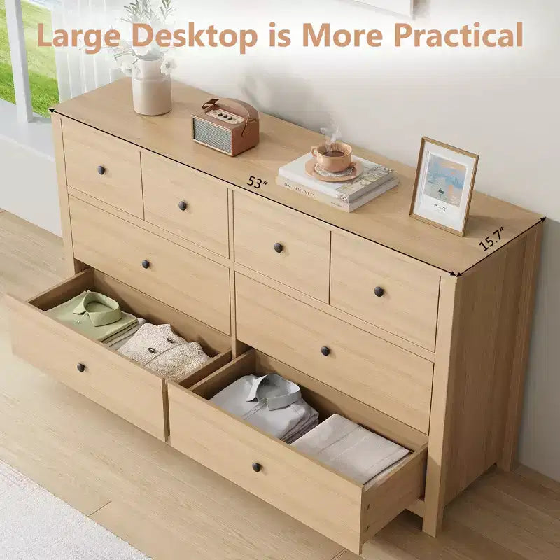 Commode moderne à 8 tiroirs pour chambre à coucher, grande commode en bois avec tiroirs profonds, meuble de rangement autonome pour salon