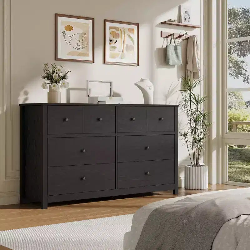 Commode moderne à 8 tiroirs pour chambre à coucher, grande commode en bois avec tiroirs profonds, meuble de rangement autonome pour salon