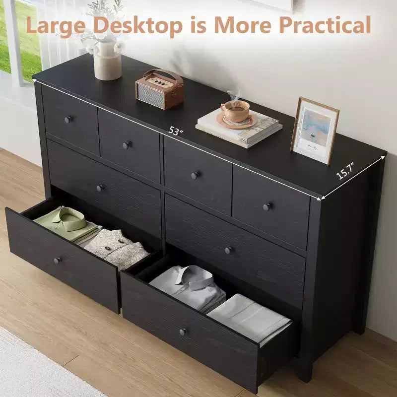 Commode moderne à 8 tiroirs pour chambre à coucher, grande commode en bois avec tiroirs profonds, meuble de rangement autonome pour salon