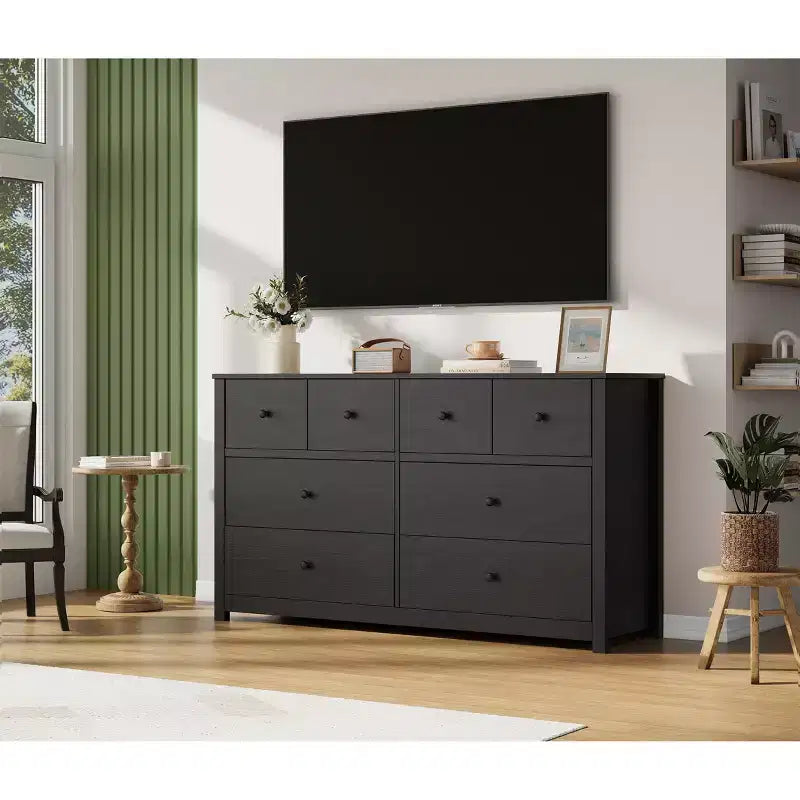 Commode moderne à 8 tiroirs pour chambre à coucher, grande commode en bois avec tiroirs profonds, meuble de rangement autonome pour salon