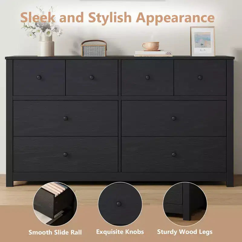 Commode moderne à 8 tiroirs pour chambre à coucher, grande commode en bois avec tiroirs profonds, meuble de rangement autonome pour salon