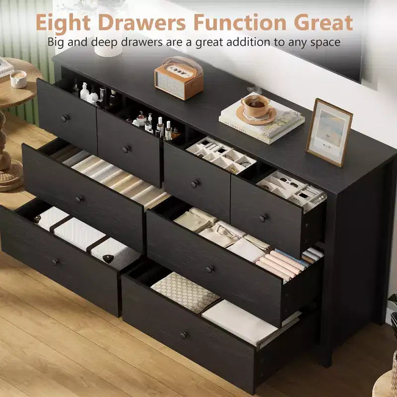Commode moderne à 8 tiroirs pour chambre à coucher, grande commode en bois avec tiroirs profonds, meuble de rangement autonome pour salon