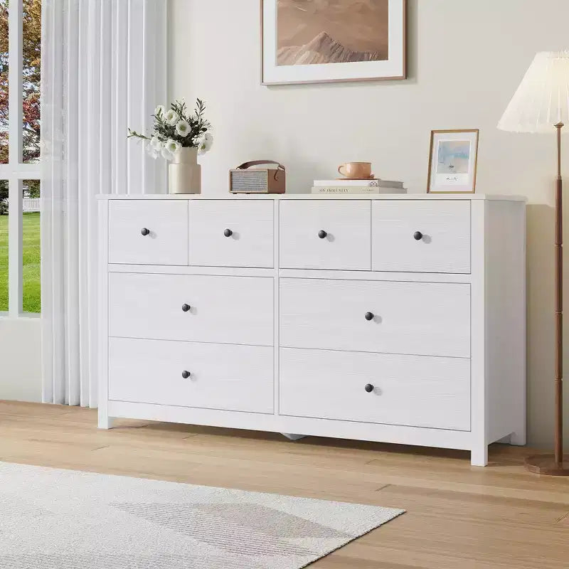 Commode moderne à 8 tiroirs pour chambre à coucher, grande commode en bois avec tiroirs profonds, meuble de rangement autonome pour salon