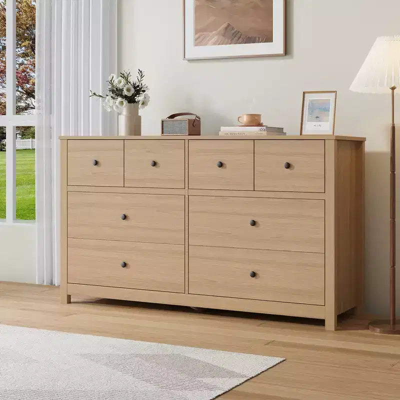 Commode moderne à 8 tiroirs pour chambre à coucher, grande commode en bois avec tiroirs profonds, meuble de rangement autonome pour salon