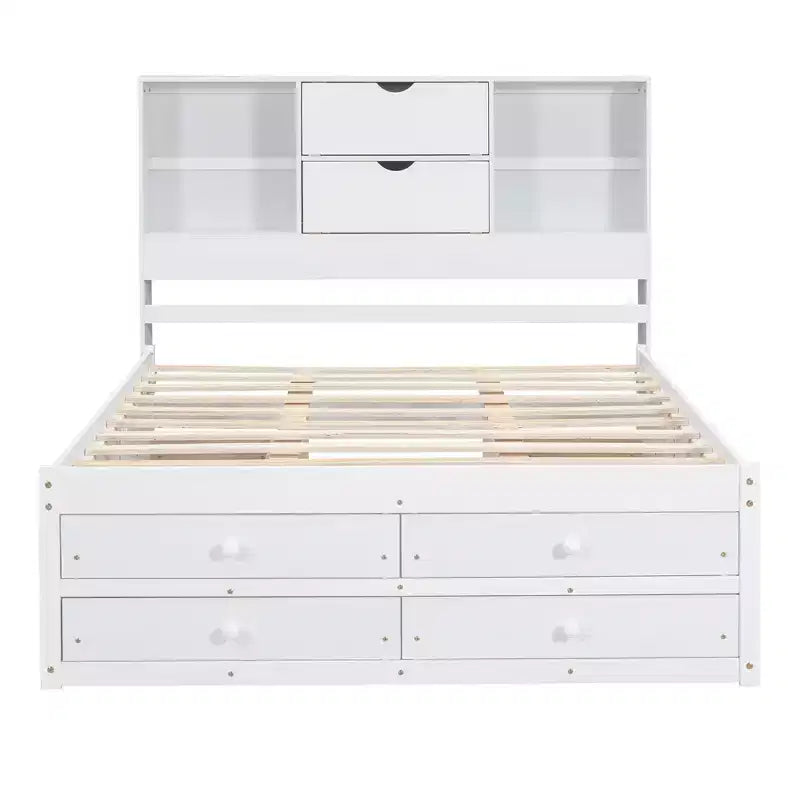 Lit plateforme de taille Queen avec étagère de rangement et 8 tiroirs, montage facile