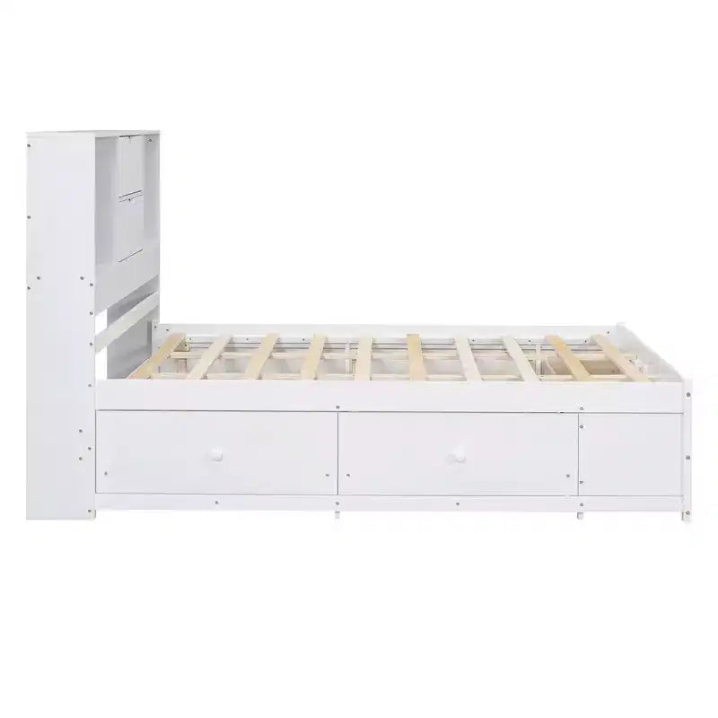 Lit plateforme de taille Queen avec étagère de rangement et 8 tiroirs, montage facile