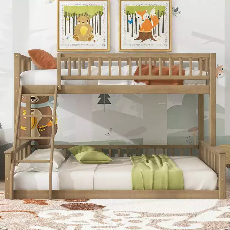 FAMYYT Twin XL Size Wood Bed?With Guardrail, ladder, Easy Assembly