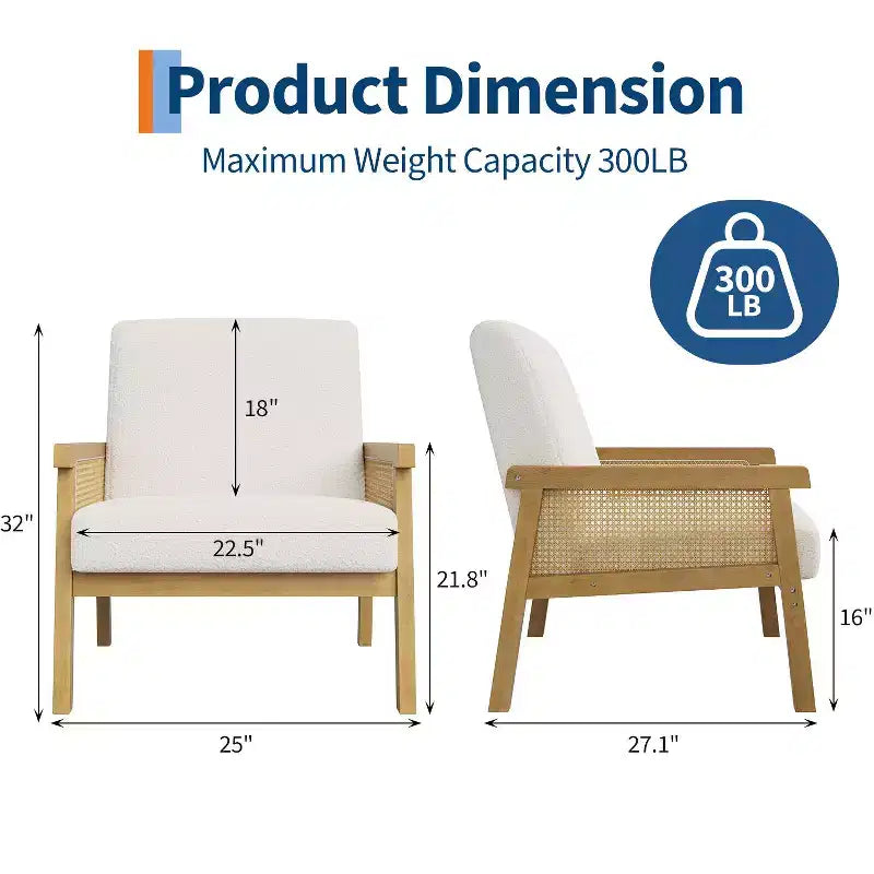 Fauteuil d'appoint moderne à dossier haut en bois avec une capacité de 136 kg - Fauteuil en rotin rembourré ou en cuir PU pour salon