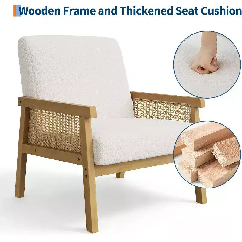 Fauteuil d'appoint moderne à dossier haut en bois avec une capacité de 136 kg - Fauteuil en rotin rembourré ou en cuir PU pour salon