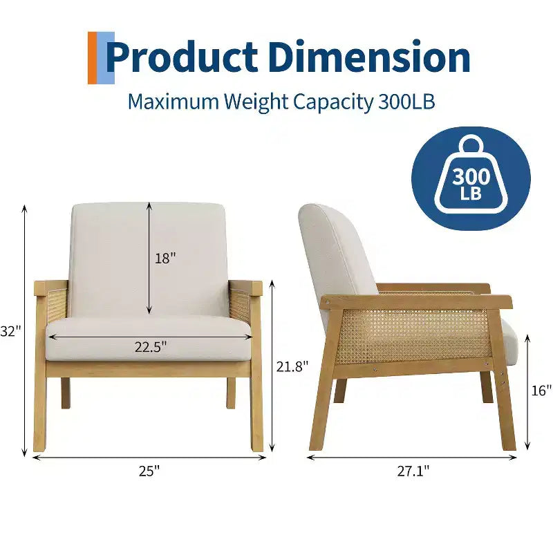Fauteuil d'appoint moderne à dossier haut en bois avec une capacité de 136 kg - Fauteuil en rotin rembourré ou en cuir PU pour salon