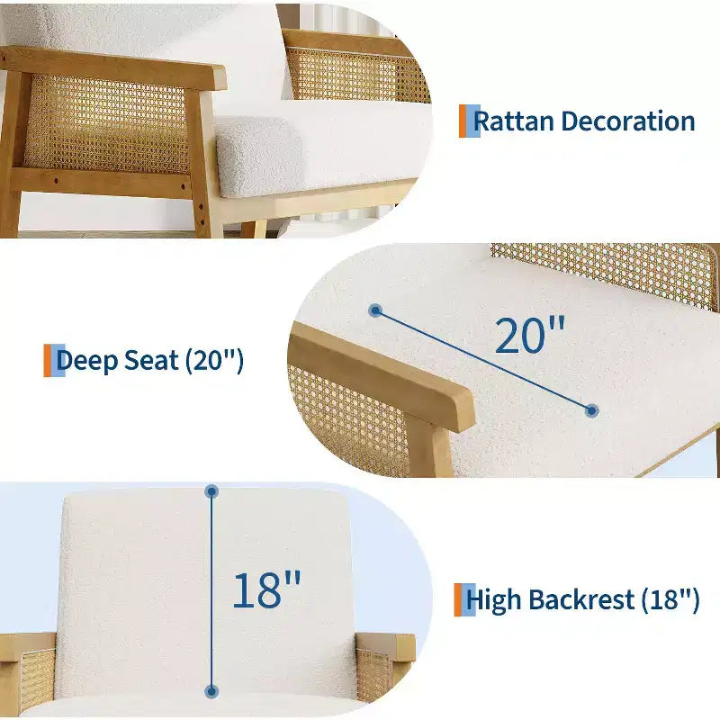 Fauteuil d'appoint moderne à dossier haut en bois avec une capacité de 136 kg - Fauteuil en rotin rembourré ou en cuir PU pour salon