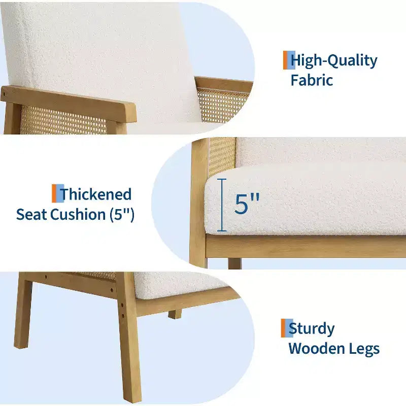Fauteuil d'appoint moderne à dossier haut en bois avec une capacité de 136 kg - Fauteuil en rotin rembourré ou en cuir PU pour salon