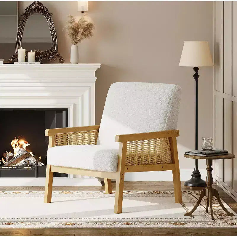 Fauteuil d'appoint moderne à dossier haut en bois avec une capacité de 136 kg - Fauteuil en rotin rembourré ou en cuir PU pour salon