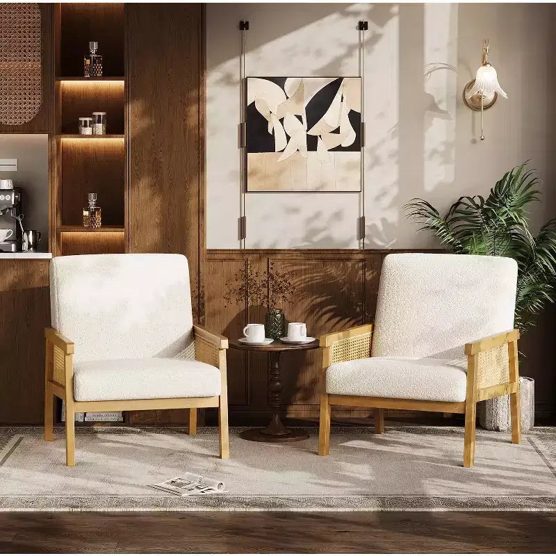 Fauteuil d'appoint moderne à dossier haut en bois avec une capacité de 136 kg - Fauteuil en rotin rembourré ou en cuir PU pour salon
