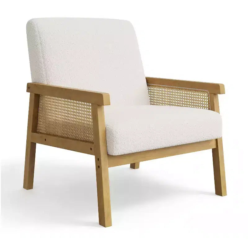 Fauteuil d'appoint moderne à dossier haut en bois avec une capacité de 136 kg - Fauteuil en rotin rembourré ou en cuir PU pour salon