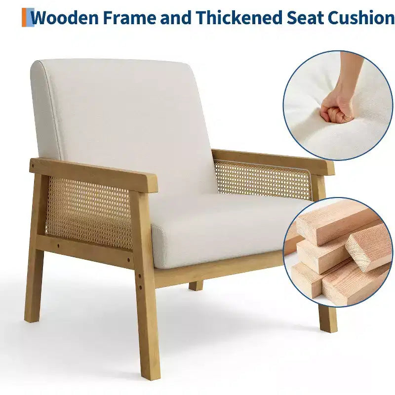 Fauteuil d'appoint moderne à dossier haut en bois avec une capacité de 136 kg - Fauteuil en rotin rembourré ou en cuir PU pour salon