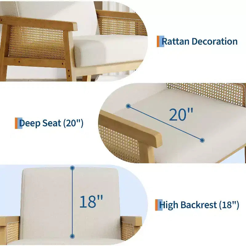 Fauteuil d'appoint moderne à dossier haut en bois avec une capacité de 136 kg - Fauteuil en rotin rembourré ou en cuir PU pour salon