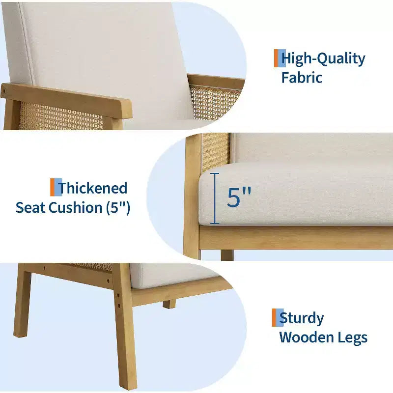 Fauteuil d'appoint moderne à dossier haut en bois avec une capacité de 136 kg - Fauteuil en rotin rembourré ou en cuir PU pour salon