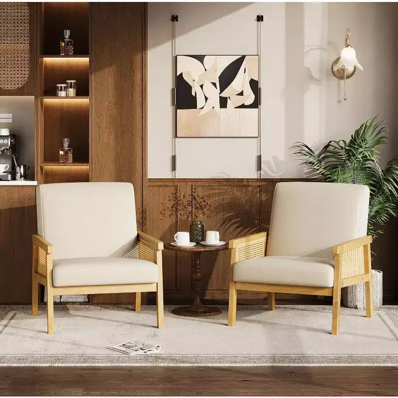 Fauteuil d'appoint moderne à dossier haut en bois avec une capacité de 136 kg - Fauteuil en rotin rembourré ou en cuir PU pour salon