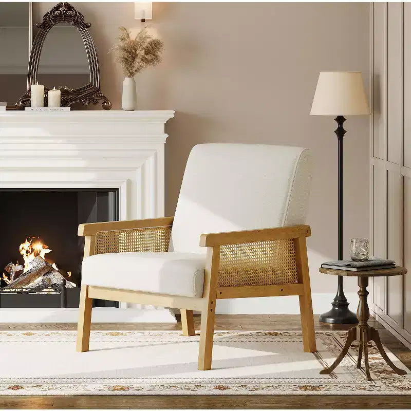 Fauteuil d'appoint moderne à dossier haut en bois avec une capacité de 136 kg - Fauteuil en rotin rembourré ou en cuir PU pour salon
