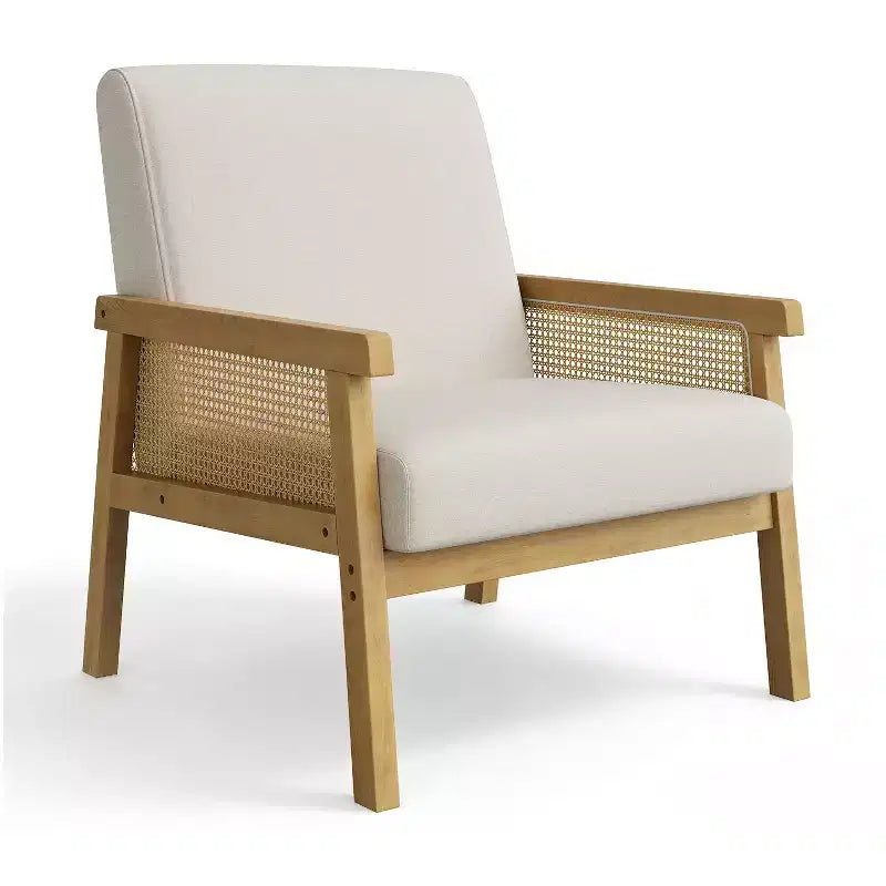 Fauteuil d'appoint moderne à dossier haut en bois avec une capacité de 136 kg - Fauteuil en rotin rembourré ou en cuir PU pour salon